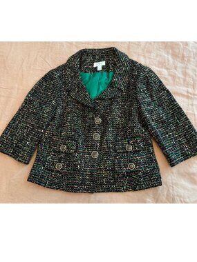 Green tweed cropped suit jacket LOFT size 10 - with optional matching shoes